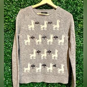 J. Crew 🦙 100% Wool Gray Sweater Style 07877 Size Small Llamas!!🦙